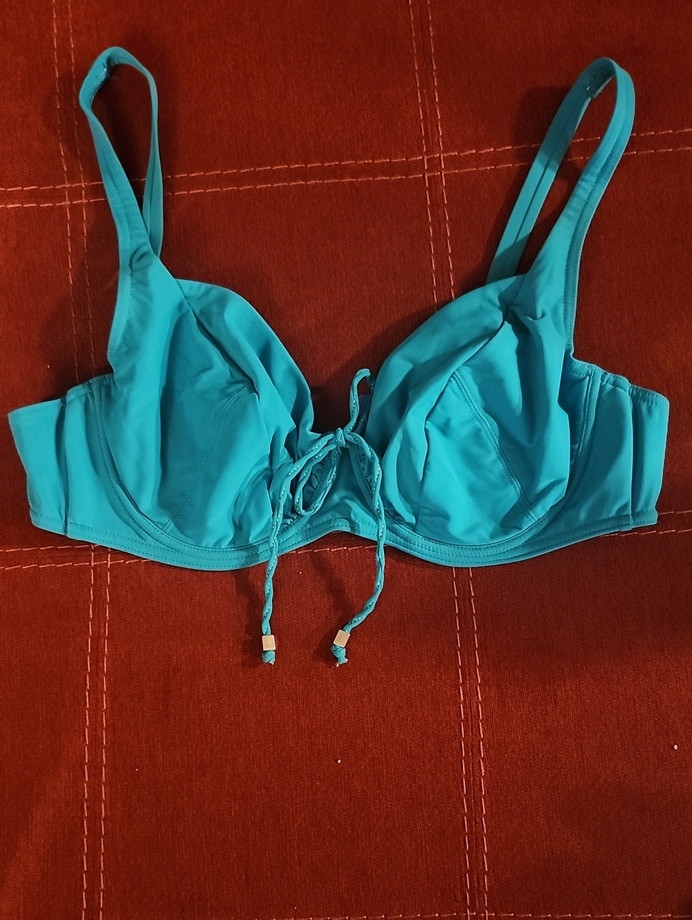Turquoise Underwire Bikini Top with Front Tie